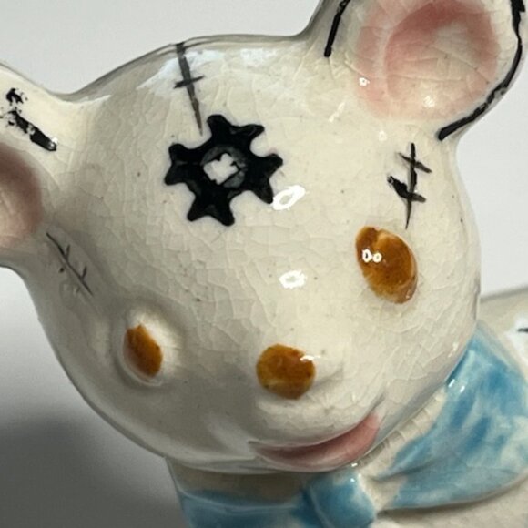 VTG Cute Stuffed Bear Figurine on 4 Legs Ceramic Blue Ribbon Bow Japan 3"x1" - Picture 9 of 13